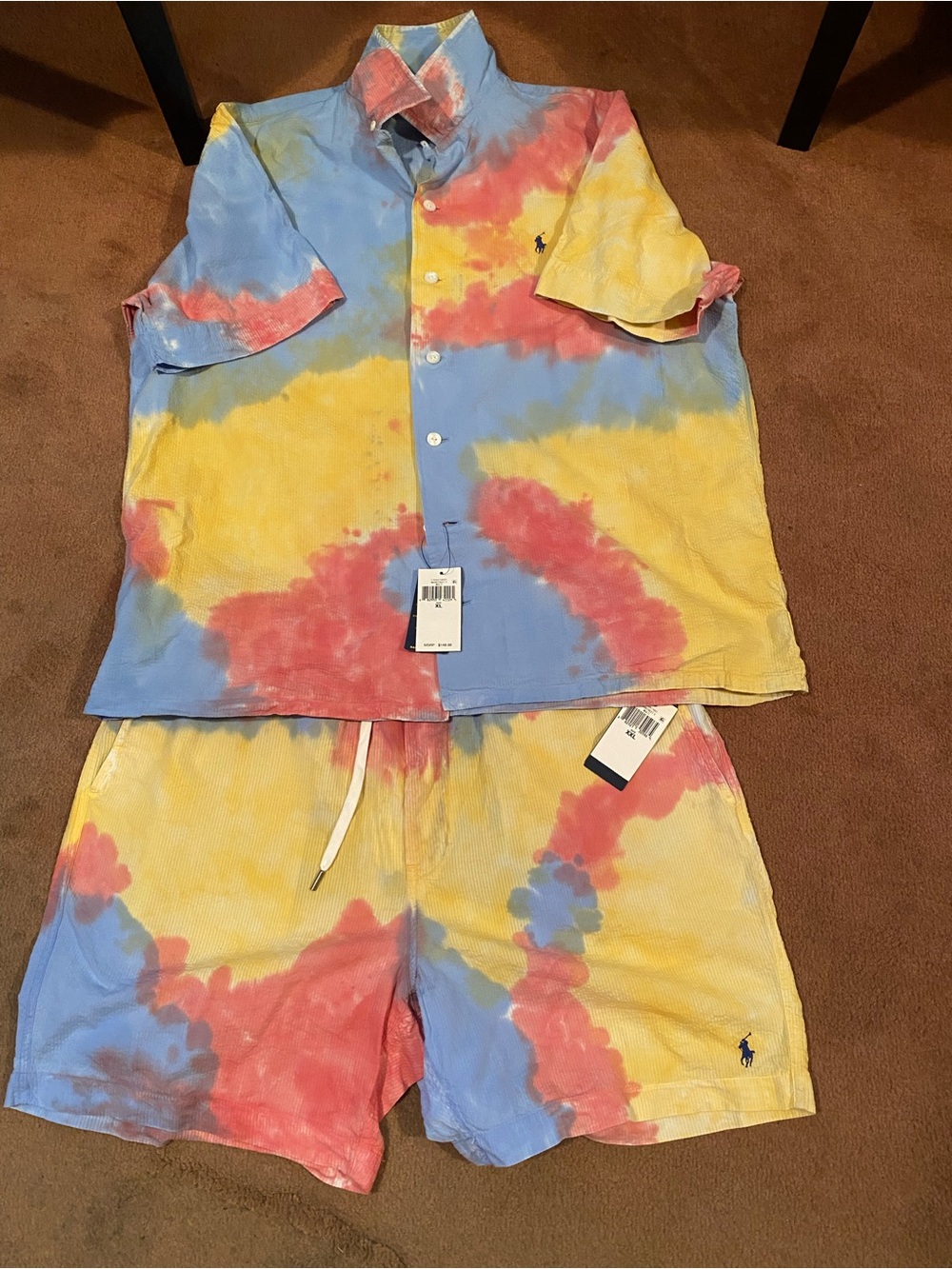 Polo Ralph Lauren Tie-Dye Cotton Shirt & Shorts Set - Yellow Blue Pink